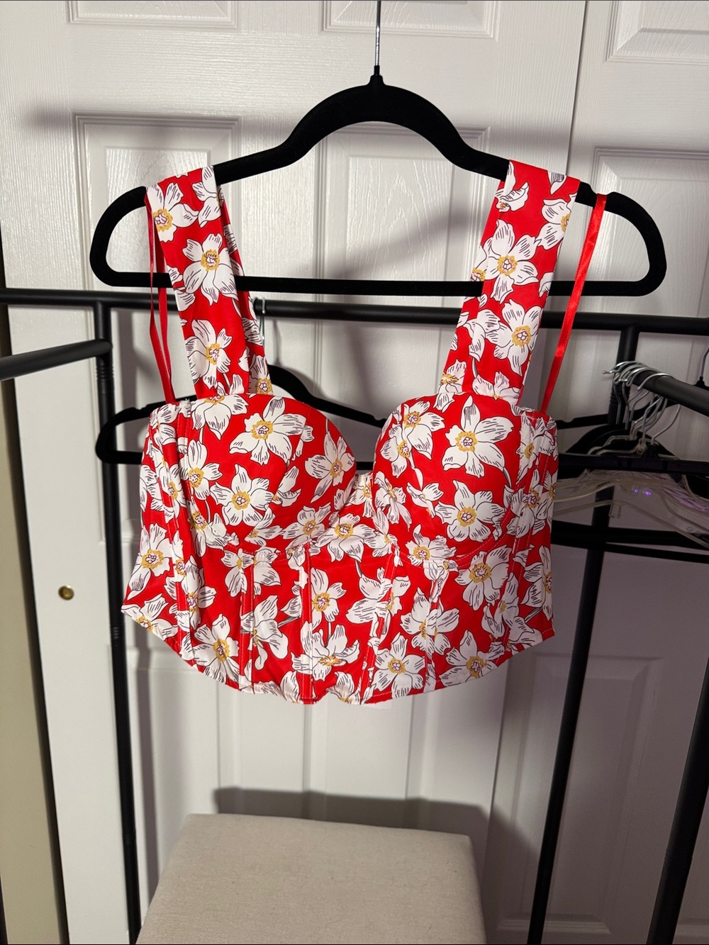 Windsor Red Floral Bustier Crop Top
